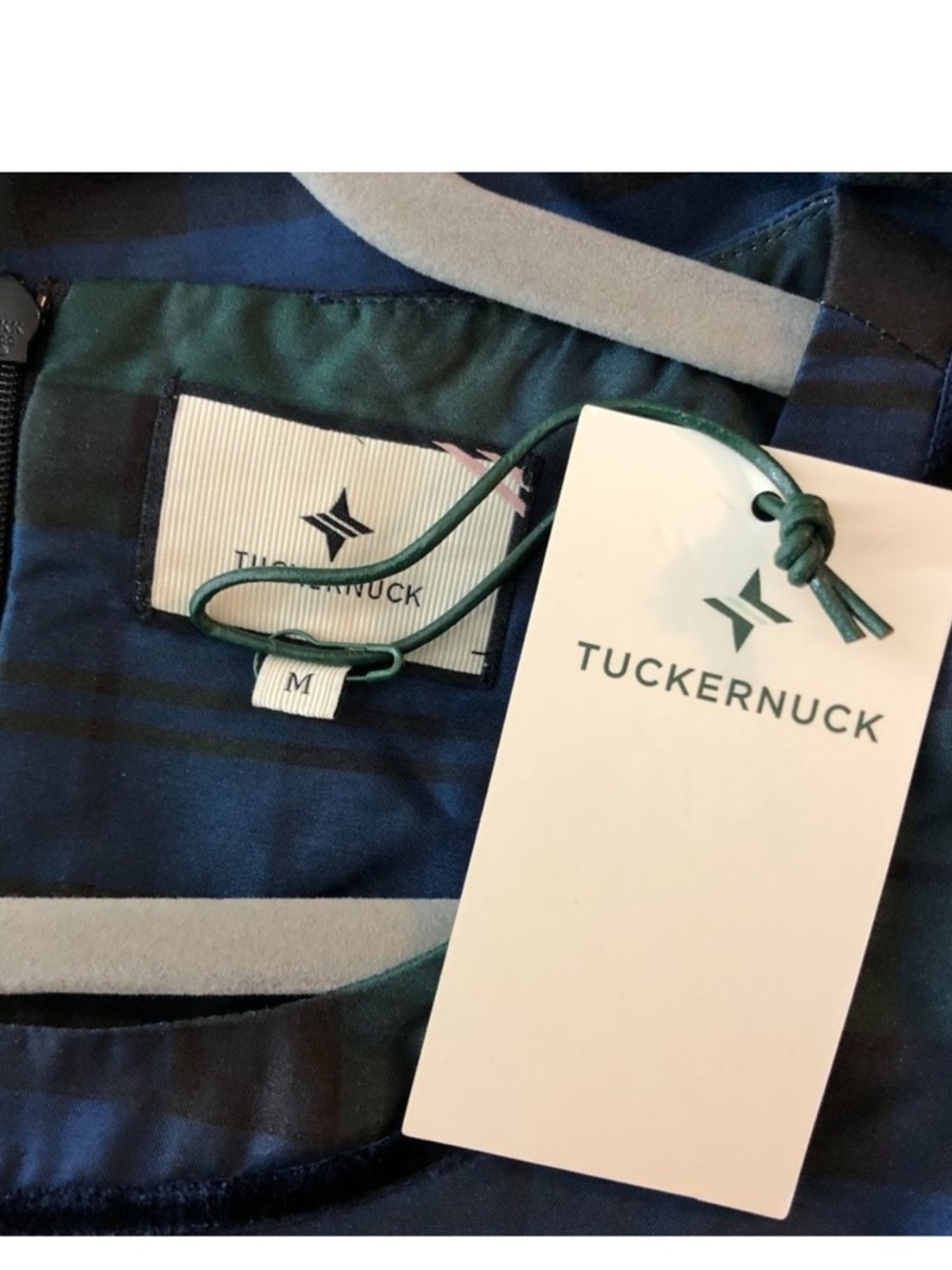 Tuckernuck Womens Jamie Velvet Trimmed Plaid Blackwatch Midi Dress Blue Green M - Picture 3 of 4